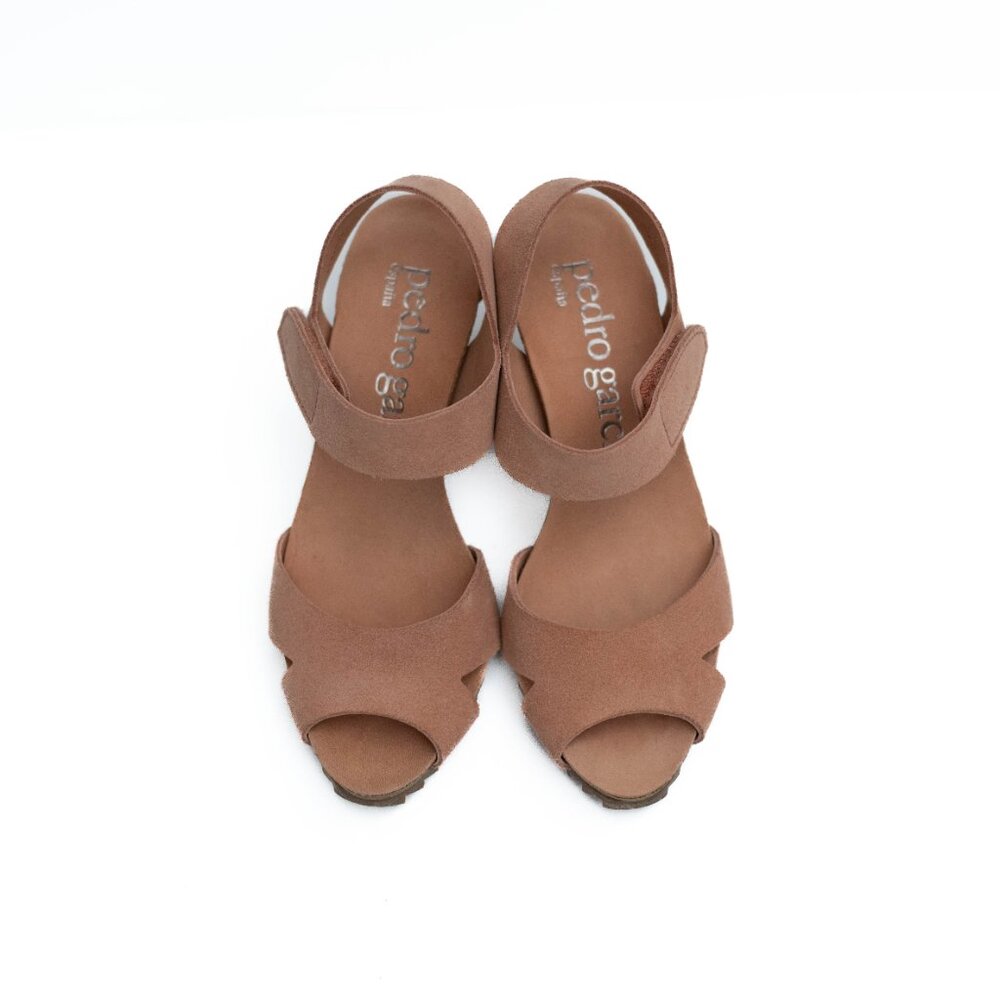 Pedro Garcia Women Sandals EU 38 US 8 Peach Suede Leather Heel Cork Insole Spain - Picture 3 of 13